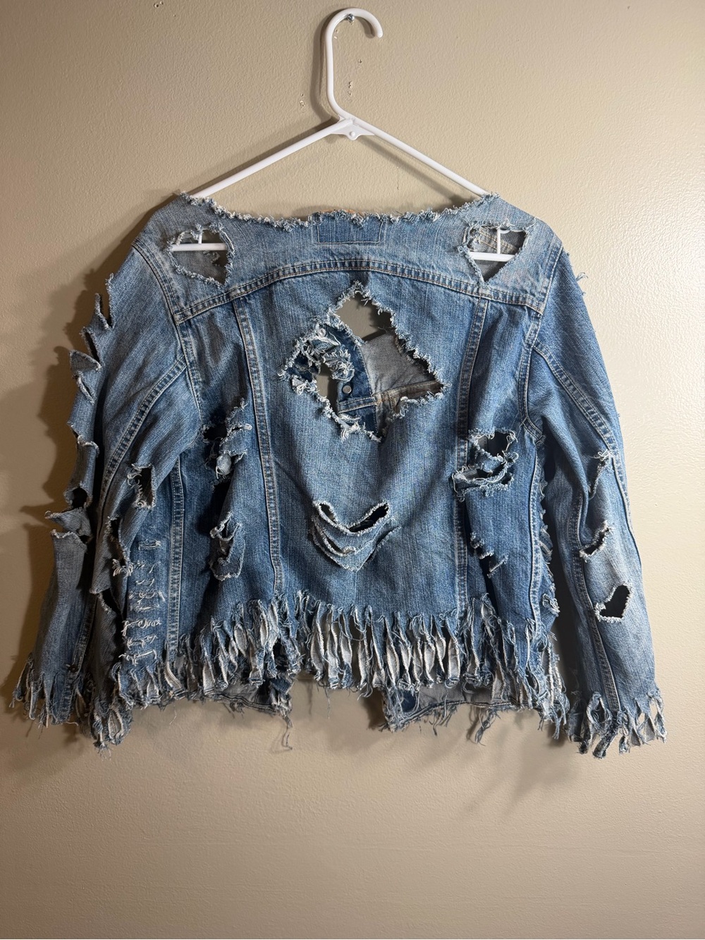 Custom Handmade Distressed Levi's Denim Trucker Jacket L Grunge Punk - Picture 2 of 16